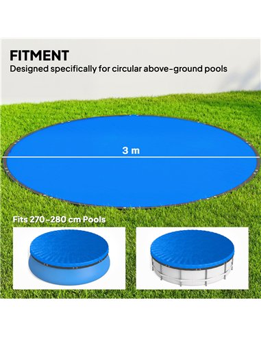 Outsunny Round Pool Cover, 10 ft Waterproof Swimming Pool Cover with Secure Rope, Tightener for Above Ground Pools, Blue