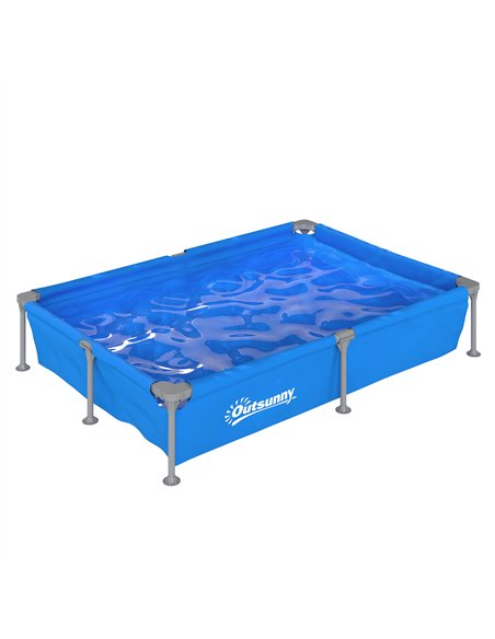 Outsunny Metal Frame Swimming Pool, Rectangular Above Ground Frame Pool with Repair Patch, 229 x 160 x 43 cm, Blue - pic 204075 | FastDaddyshop