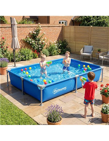 Outsunny Metal Frame Swimming Pool, Rectangular Above Ground Frame Pool with Repair Patch, 229 x 160 x 43 cm, Blue