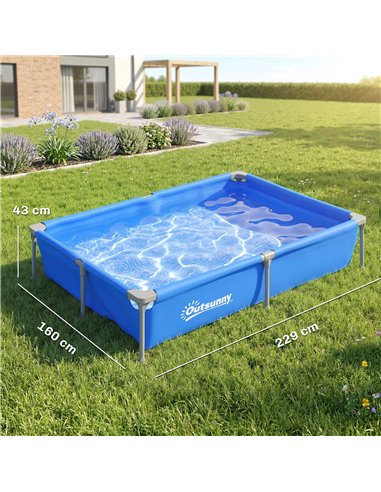 Outsunny Metal Frame Swimming Pool, Rectangular Above Ground Frame Pool with Repair Patch, 229 x 160 x 43 cm, Blue