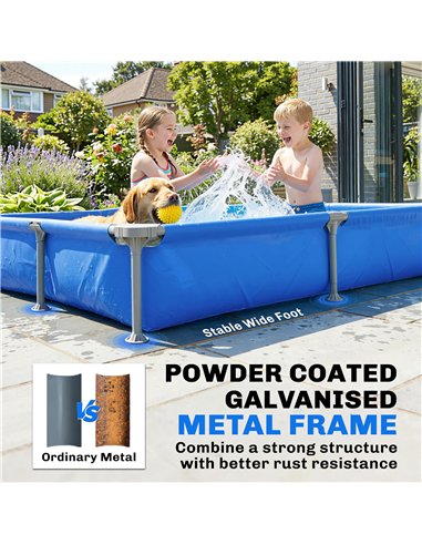 Outsunny Metal Frame Swimming Pool, Rectangular Above Ground Frame Pool with Repair Patch, 229 x 160 x 43 cm, Blue