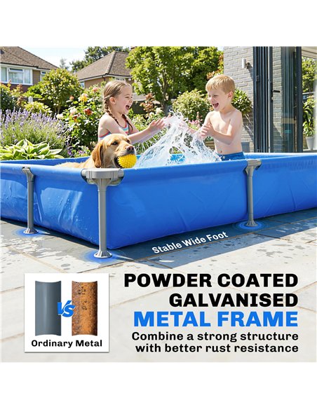 Outsunny Metal Frame Swimming Pool, Rectangular Above Ground Frame Pool with Repair Patch, 229 x 160 x 43 cm, Blue - pic 204078 | FastDaddyshop