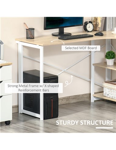 HOMCOM L-Shaped Folding Computer Study Desk, with 2 Shelves, Oak Tone