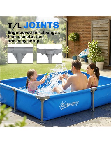 Outsunny Metal Frame Swimming Pool, Rectangular Above Ground Frame Pool with Repair Patch, 229 x 160 x 43 cm, Blue