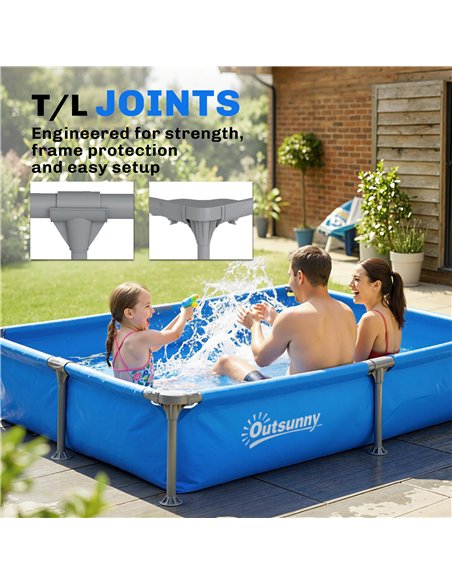Outsunny Metal Frame Swimming Pool, Rectangular Above Ground Frame Pool with Repair Patch, 229 x 160 x 43 cm, Blue - pic 204080 | FastDaddyshop