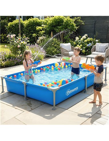 Outsunny Metal Frame Swimming Pool, Rectangular Above Ground Frame Pool with Repair Patch, 229 x 160 x 43 cm, Blue