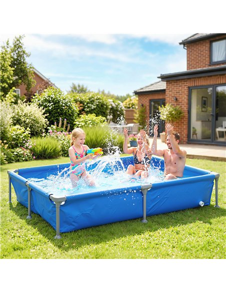 Outsunny Metal Frame Swimming Pool, Rectangular Above Ground Frame Pool with Repair Patch, 229 x 160 x 43 cm, Blue - pic 204083 | FastDaddyshop