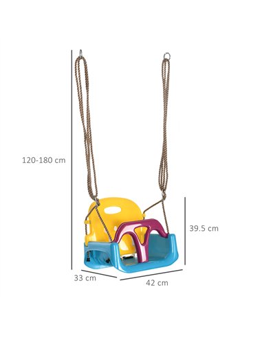 Outsunny 3 in 1 Detachable Kids Swing Seat with Seatbelt, Adjustable Rope for Indoor, Outdoor, Light Blue