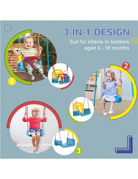 Outsunny 3 in 1 Detachable Kids Swing Seat with Seatbelt, Adjustable Rope for Indoor, Outdoor, Light Blue - pic 204087 | FastDaddyshop