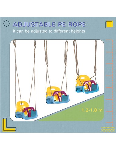 Outsunny 3 in 1 Detachable Kids Swing Seat with Seatbelt, Adjustable Rope for Indoor, Outdoor, Light Blue