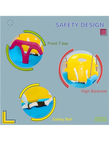 Outsunny 3 in 1 Detachable Kids Swing Seat with Seatbelt, Adjustable Rope for Indoor, Outdoor, Light Blue