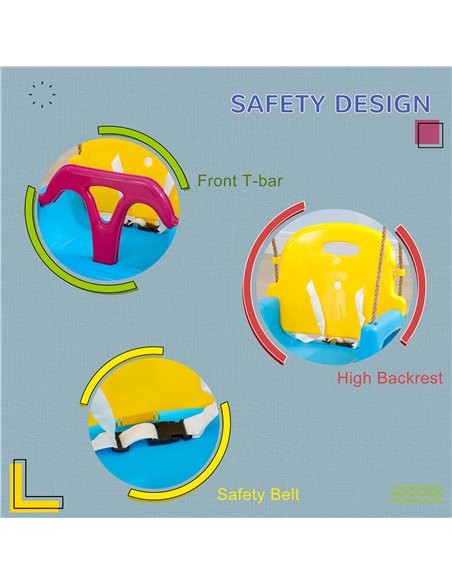Outsunny 3 in 1 Detachable Kids Swing Seat with Seatbelt, Adjustable Rope for Indoor, Outdoor, Light Blue - pic 204089 | FastDaddyshop