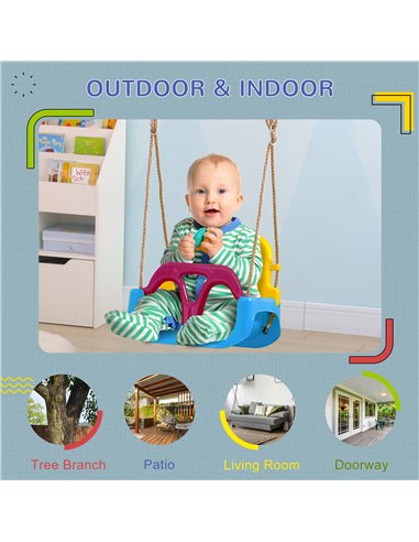 Outsunny 3 in 1 Detachable Kids Swing Seat with Seatbelt, Adjustable Rope for Indoor, Outdoor, Light Blue