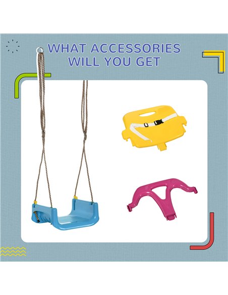 Outsunny 3 in 1 Detachable Kids Swing Seat with Seatbelt, Adjustable Rope for Indoor, Outdoor, Light Blue - pic 204091 | FastDaddyshop