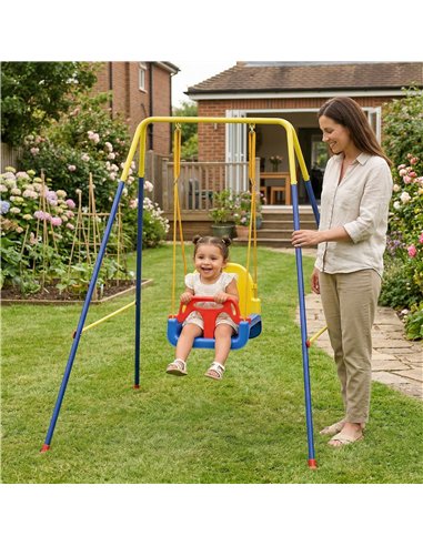 AIYAPLAY 3 in 1 Toddler Swing Set, Folding Child Swing Set with Seat Belt, Adjustable Seat for Outdoor Indoor, Blue