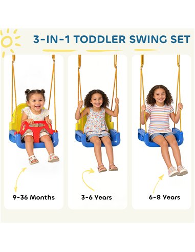 AIYAPLAY 3 in 1 Toddler Swing Set, Folding Child Swing Set with Seat Belt, Adjustable Seat for Outdoor Indoor, Blue