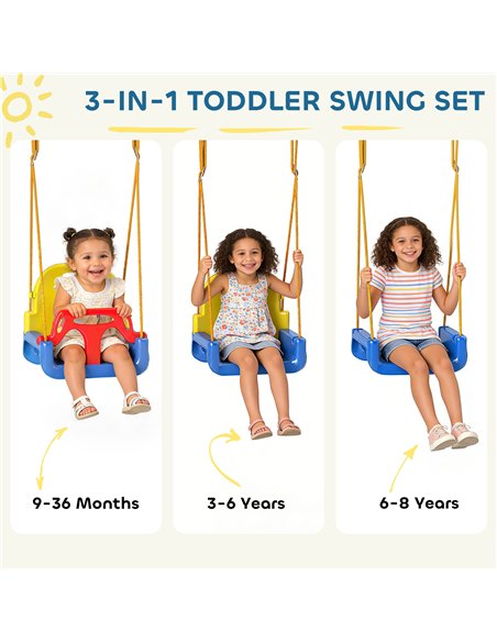 AIYAPLAY 3 in 1 Toddler Swing Set, Folding Child Swing Set with Seat Belt, Adjustable Seat for Outdoor Indoor, Blue - pic 204096 | FastDaddyshop
