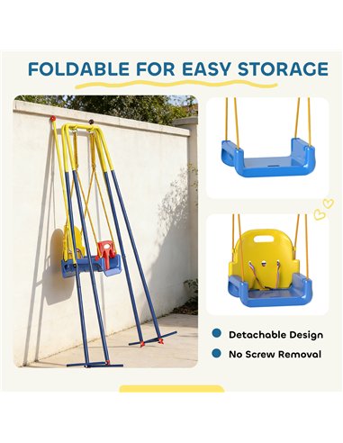 AIYAPLAY 3 in 1 Toddler Swing Set, Folding Child Swing Set with Seat Belt, Adjustable Seat for Outdoor Indoor, Blue