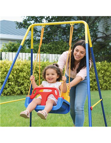 AIYAPLAY 3 in 1 Toddler Swing Set, Folding Child Swing Set with Seat Belt, Adjustable Seat for Outdoor Indoor, Blue