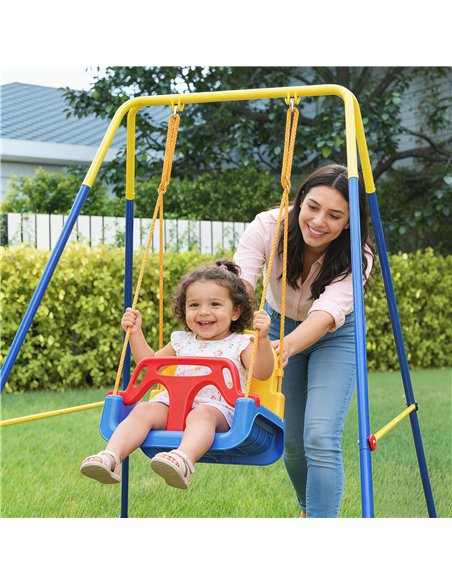 AIYAPLAY 3 in 1 Toddler Swing Set, Folding Child Swing Set with Seat Belt, Adjustable Seat for Outdoor Indoor, Blue - pic 204101 | FastDaddyshop
