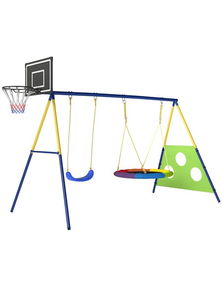 AIYAPLAY 4-in-1 Kids Swing Set with Saucer Swing, Basketball Hoop and Football Goal, Outdoor Playground Playset for Garden - pic 204102 | FastDaddyshop