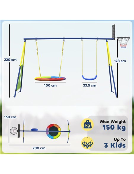 AIYAPLAY 4-in-1 Kids Swing Set with Saucer Swing, Basketball Hoop and Football Goal, Outdoor Playground Playset for Garden - pic 204104 | FastDaddyshop