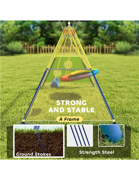 AIYAPLAY 4-in-1 Kids Swing Set with Saucer Swing, Basketball Hoop and Football Goal, Outdoor Playground Playset for Garden - pic 204106 | FastDaddyshop