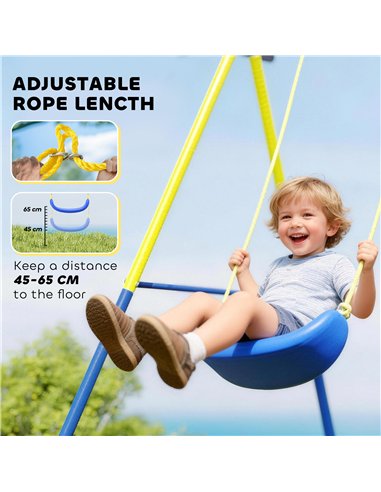AIYAPLAY 4-in-1 Kids Swing Set with Saucer Swing, Basketball Hoop and Football Goal, Outdoor Playground Playset for Garden
