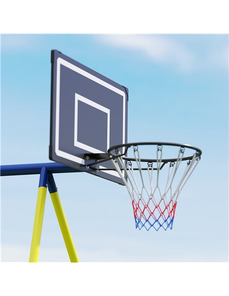 AIYAPLAY 4-in-1 Kids Swing Set with Saucer Swing, Basketball Hoop and Football Goal, Outdoor Playground Playset for Garden - pic 204110 | FastDaddyshop