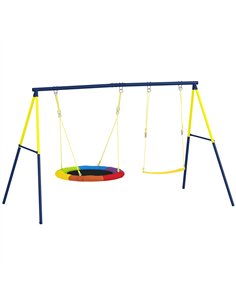 AIYAPLAY Kids Swing Set with Double Swings, Outdoor Playset with Adjustable Ropes, Metal Frame for Ages 3-8, 150kg Capacity
