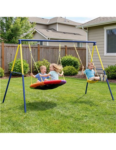AIYAPLAY Kids Swing Set with Double Swings, Outdoor Playset with Adjustable Ropes, Metal Frame for Ages 3-8, 150kg Capacity
