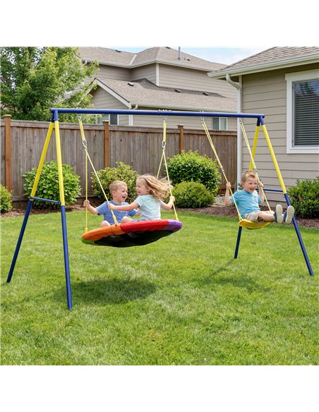 AIYAPLAY Kids Swing Set with Double Swings, Outdoor Playset with Adjustable Ropes, Metal Frame for Ages 3-8, 150kg Capacity - pic 204112 | FastDaddyshop