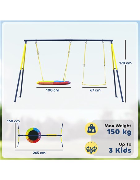 AIYAPLAY Kids Swing Set with Double Swings, Outdoor Playset with Adjustable Ropes, Metal Frame for Ages 3-8, 150kg Capacity - pic 204113 | FastDaddyshop