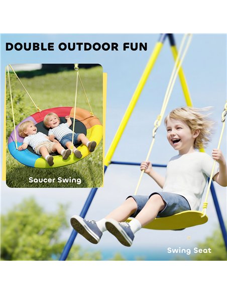 AIYAPLAY Kids Swing Set with Double Swings, Outdoor Playset with Adjustable Ropes, Metal Frame for Ages 3-8, 150kg Capacity - pic 204114 | FastDaddyshop