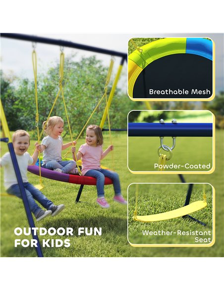 AIYAPLAY Kids Swing Set with Double Swings, Outdoor Playset with Adjustable Ropes, Metal Frame for Ages 3-8, 150kg Capacity - pic 204117 | FastDaddyshop