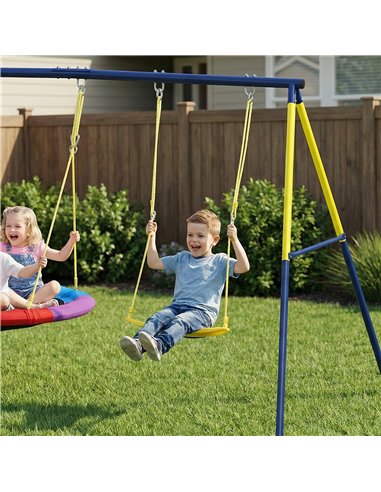 AIYAPLAY Kids Swing Set with Double Swings, Outdoor Playset with Adjustable Ropes, Metal Frame for Ages 3-8, 150kg Capacity