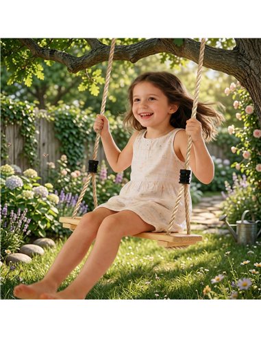 AIYAPLAY Wooden Swing Seat, Kids Swing Set with Adjustable Rope and Tree Straps, Outdoor Playground Playset for Kids