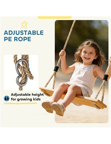AIYAPLAY Wooden Swing Seat, Kids Swing Set with Adjustable Rope and Tree Straps, Outdoor Playground Playset for Kids