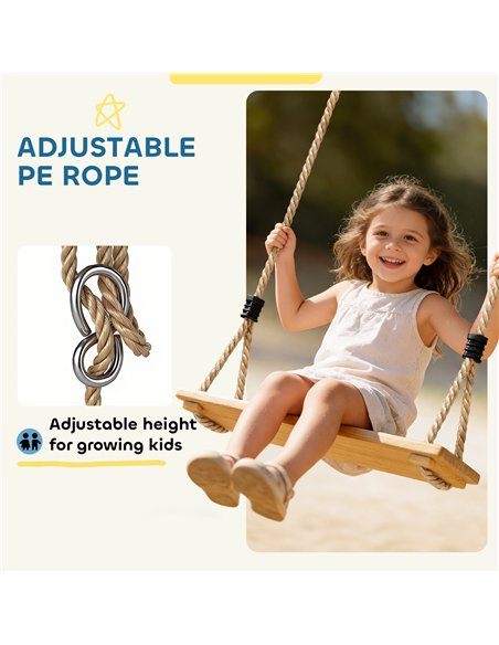 AIYAPLAY Wooden Swing Seat, Kids Swing Set with Adjustable Rope and Tree Straps, Outdoor Playground Playset for Kids - pic 204123 | FastDaddyshop