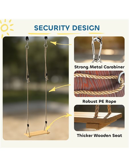 AIYAPLAY Wooden Swing Seat, Kids Swing Set with Adjustable Rope and Tree Straps, Outdoor Playground Playset for Kids - pic 204124 | FastDaddyshop