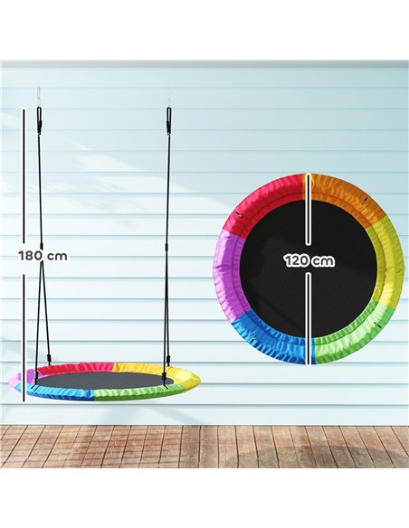 AIYAPLAY Tree Swing Seat, 120cm Kids Saucer Swing with Adjustable Ropes and Tree Straps, 300kg Capacity, Multicolour - pic 204131 | FastDaddyshop
