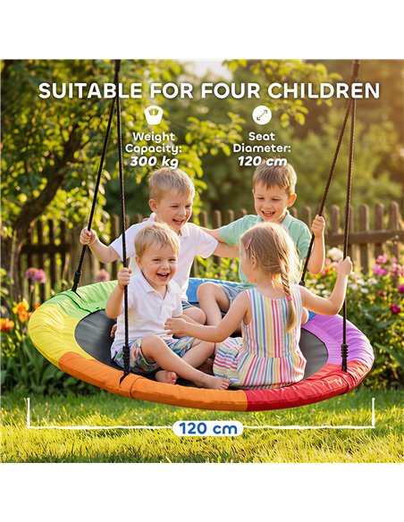 AIYAPLAY Tree Swing Seat, 120cm Kids Saucer Swing with Adjustable Ropes and Tree Straps, 300kg Capacity, Multicolour - pic 204133 | FastDaddyshop