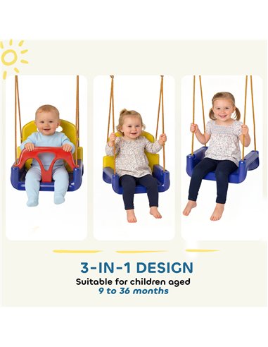 Outsunny 3 in 1 Detachable Kids Swing Seat with Seatbelt, Adjustable Rope for Indoor, Outdoor, Dark Blue