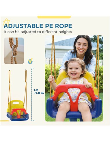 Outsunny 3 in 1 Detachable Kids Swing Seat with Seatbelt, Adjustable Rope for Indoor, Outdoor, Dark Blue