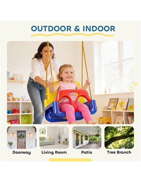Outsunny 3 in 1 Detachable Kids Swing Seat with Seatbelt, Adjustable Rope for Indoor, Outdoor, Dark Blue - pic 204153 | FastDaddyshop