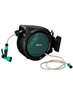 Outsunny Retractable Hose Reel Wall Mounted, 30+2m Garden Hose Pipe Reel with Lock, Auto Rewind, 7 in 1 Spray Nozzle, Includes W