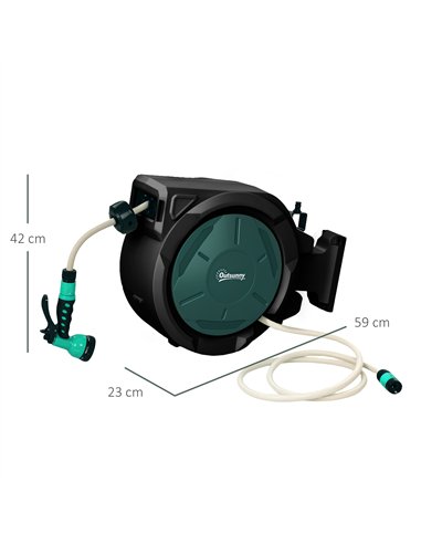 Outsunny Retractable Hose Reel Wall Mounted, 30+2m Garden Hose Pipe Reel with Lock, Auto Rewind, 7 in 1 Spray Nozzle, Includes W