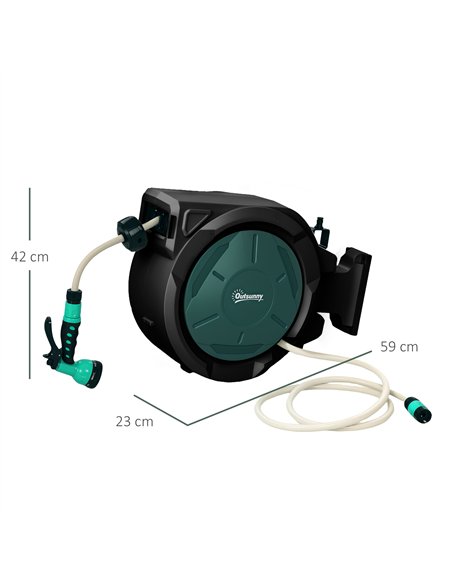 Outsunny Retractable Hose Reel Wall Mounted, 30+2m Garden Hose Pipe Reel with Lock, Auto Rewind, 7 in 1 Spray Nozzle, Includes W - pic 204158 | FastDaddyshop