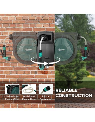 Outsunny Retractable Hose Reel Wall Mounted, 30+2m Garden Hose Pipe Reel with Lock, Auto Rewind, 7 in 1 Spray Nozzle, Includes W