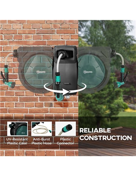 Outsunny Retractable Hose Reel Wall Mounted, 30+2m Garden Hose Pipe Reel with Lock, Auto Rewind, 7 in 1 Spray Nozzle, Includes W - pic 204160 | FastDaddyshop